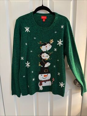 Holiday Green Snowman & Penguins Crewneck Sweater - Holiday Lane